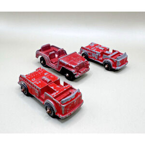 Vintage 1960s Midgetoy Firetruck Tootsie Red Jeep Diecast Toy Cars Lot of 3